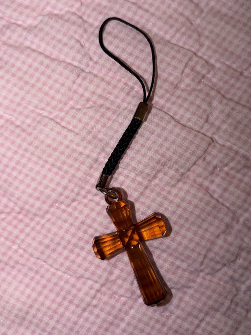 Amber Cross Charm Phone Strap jewelry trinket pendent jesus amen christian